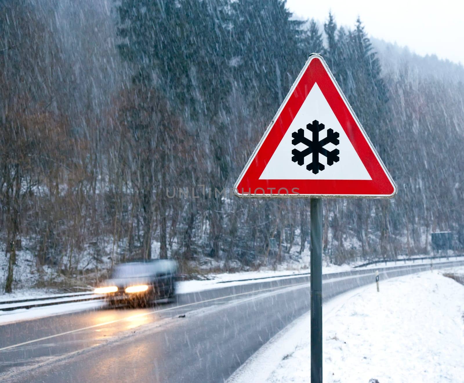 A photography of a snow street sign