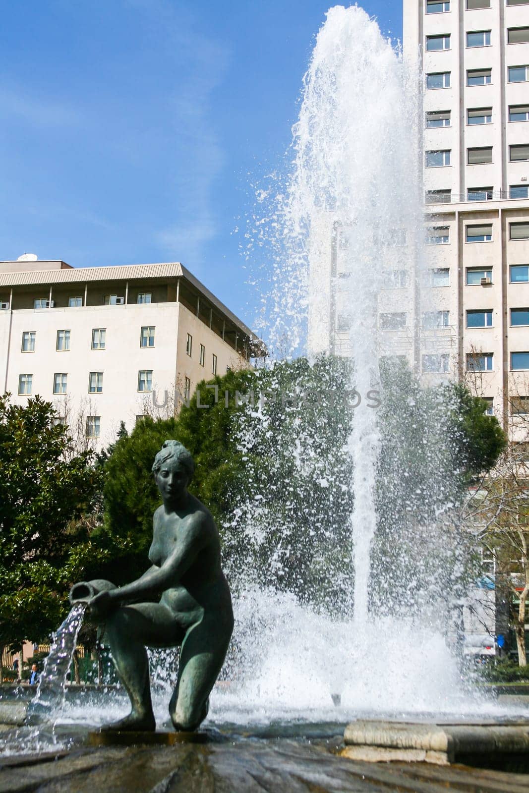 Plaza de España Madrid. Fountain with water jet