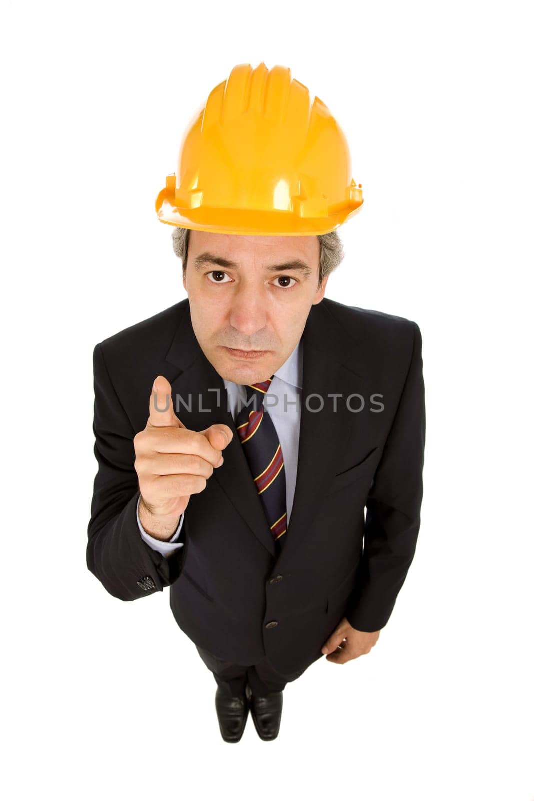 An engineer with yellow hat, isolated on white