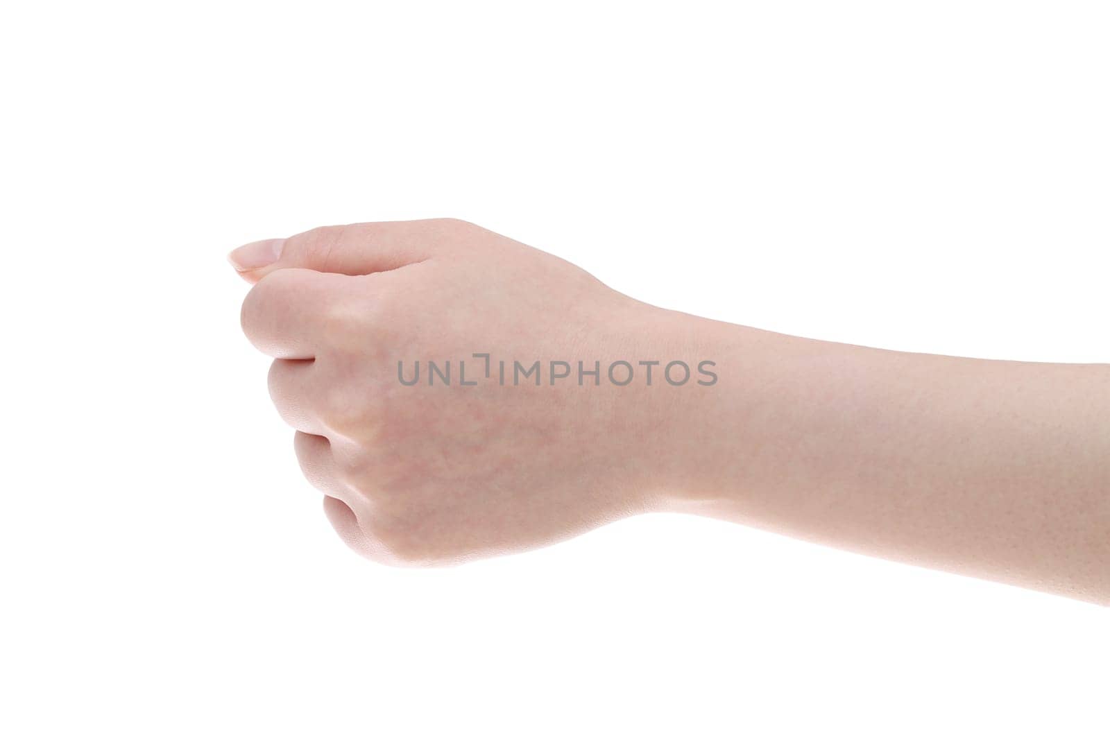 hand female fist closeup isolated on a white background