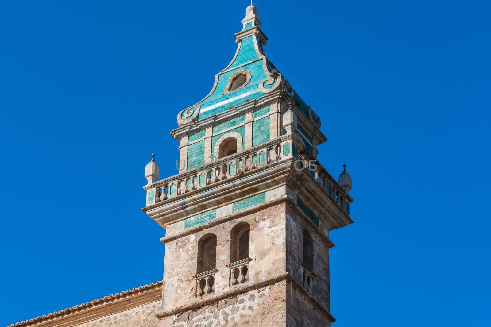 Beautiful view. Tower of the monastery kartause in Valldemossa. Close to the Sierra de Tramuntana..