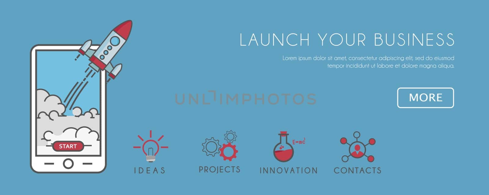 Business start up concept. Flat illustration of smartphone with Rocket launcing