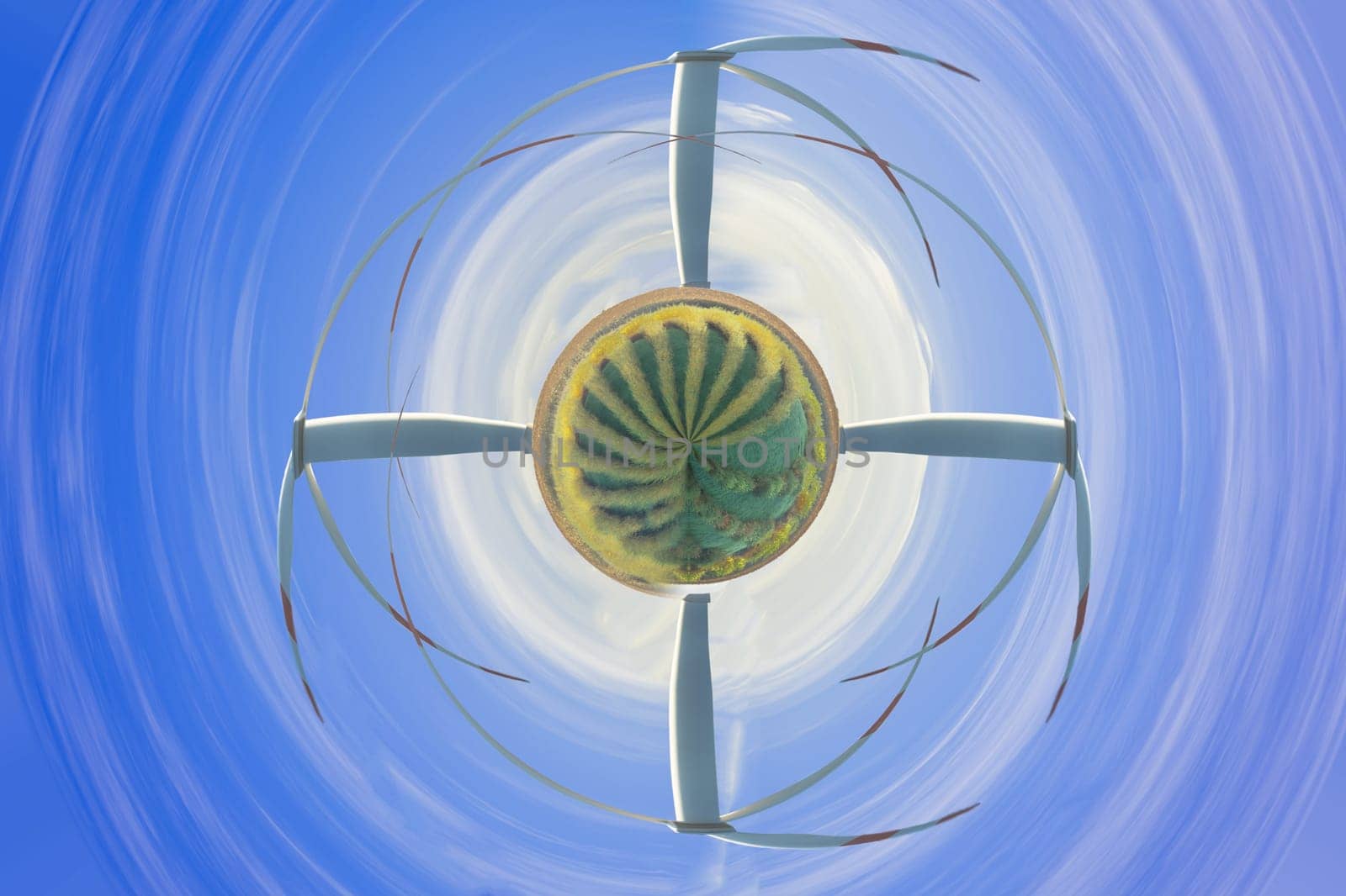 Abstract image of wind turbines. Wind turbine in the air vortex..
