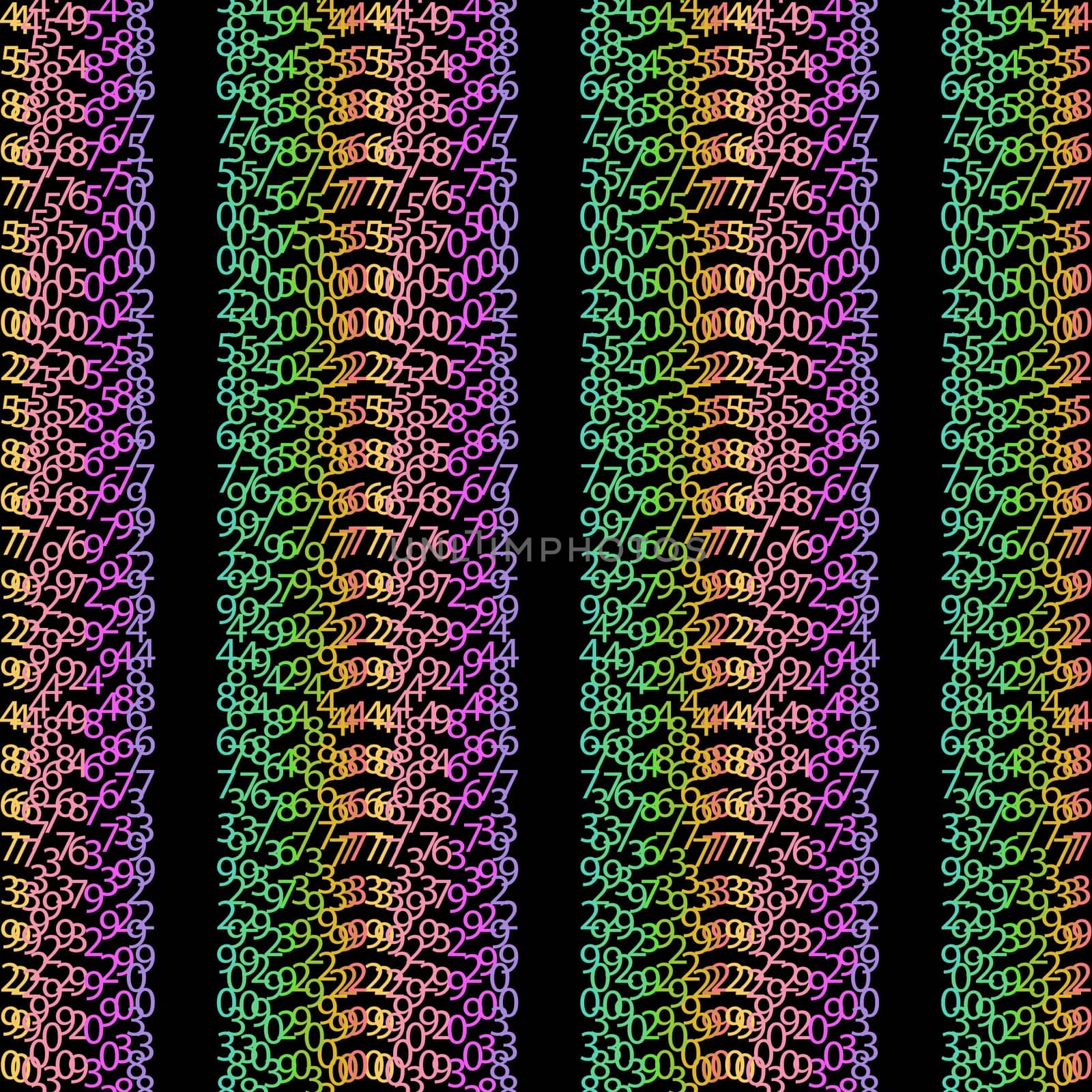 Matrix concept rainbow and black green background with digits on screen. Algorithm binary, data code, decryption and encoding, colorful rainbow row matrix, vector illustration