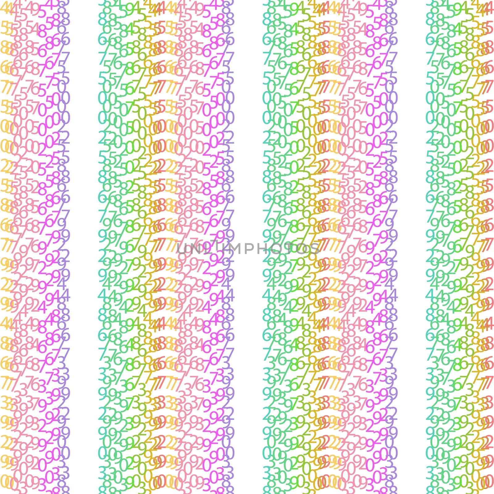 Matrix concept rainbow and white background with digits on screen. Algorithm binary, data code, decryption and encoding, colorful rainbow row matrix, vector illustration
