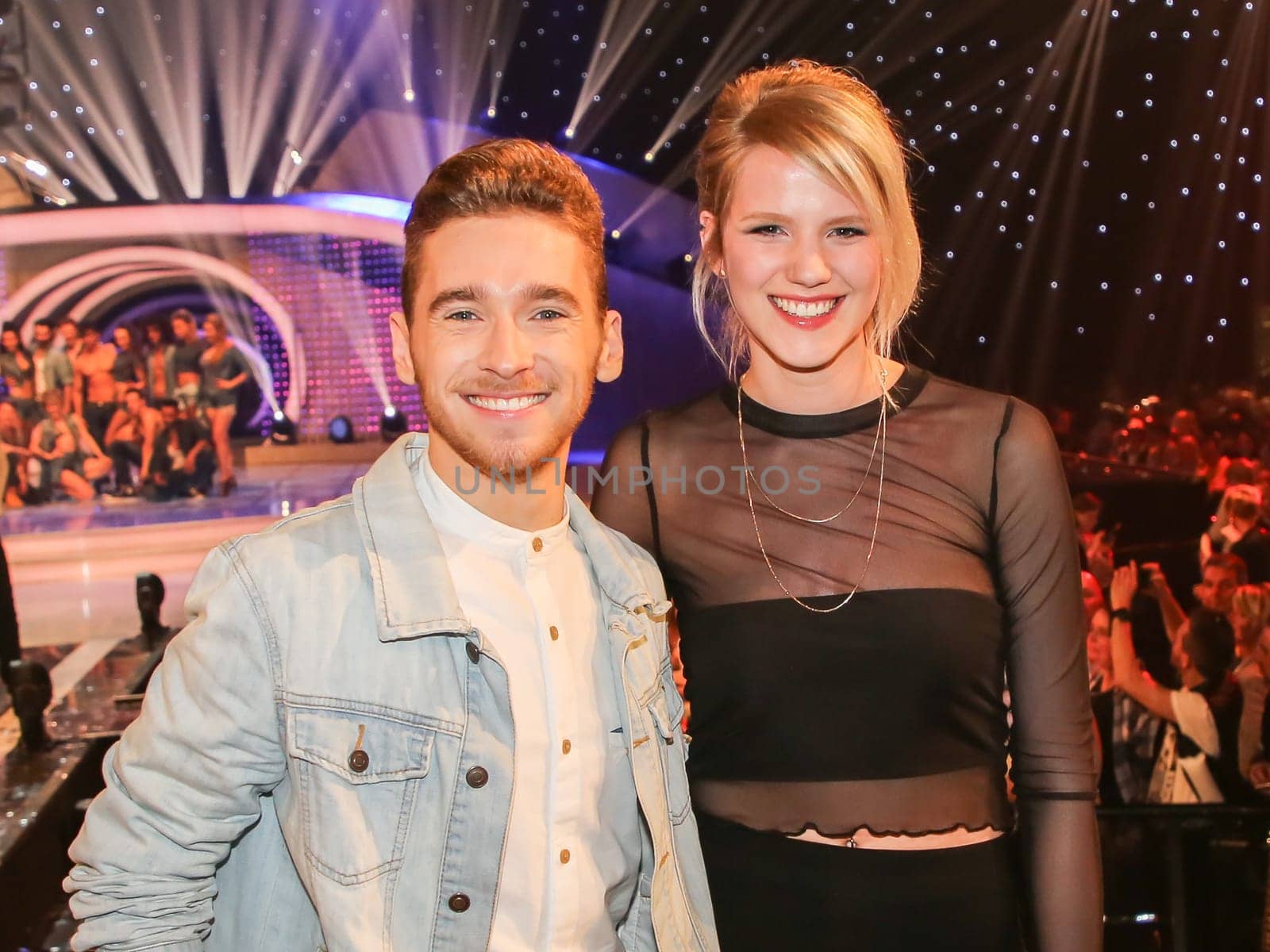 Austria's ESC participant 2017 singer Nathan Trent and German ESC participant 2017 singer Levina after the ARD TV show Schlager Countdown in Oldenburg on 25.03.2017