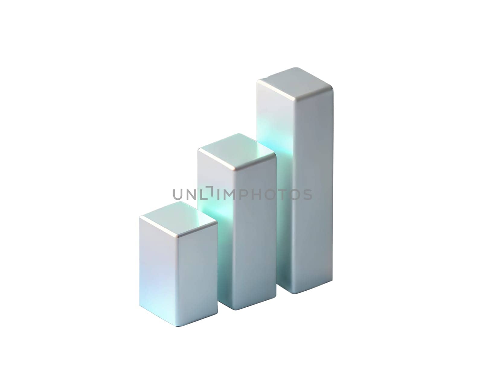 A sleek, holographic 3D bar chart icon, symbolizing growth, business analysis, and data visualization. Ideal for marketing, reports, and financial projects.