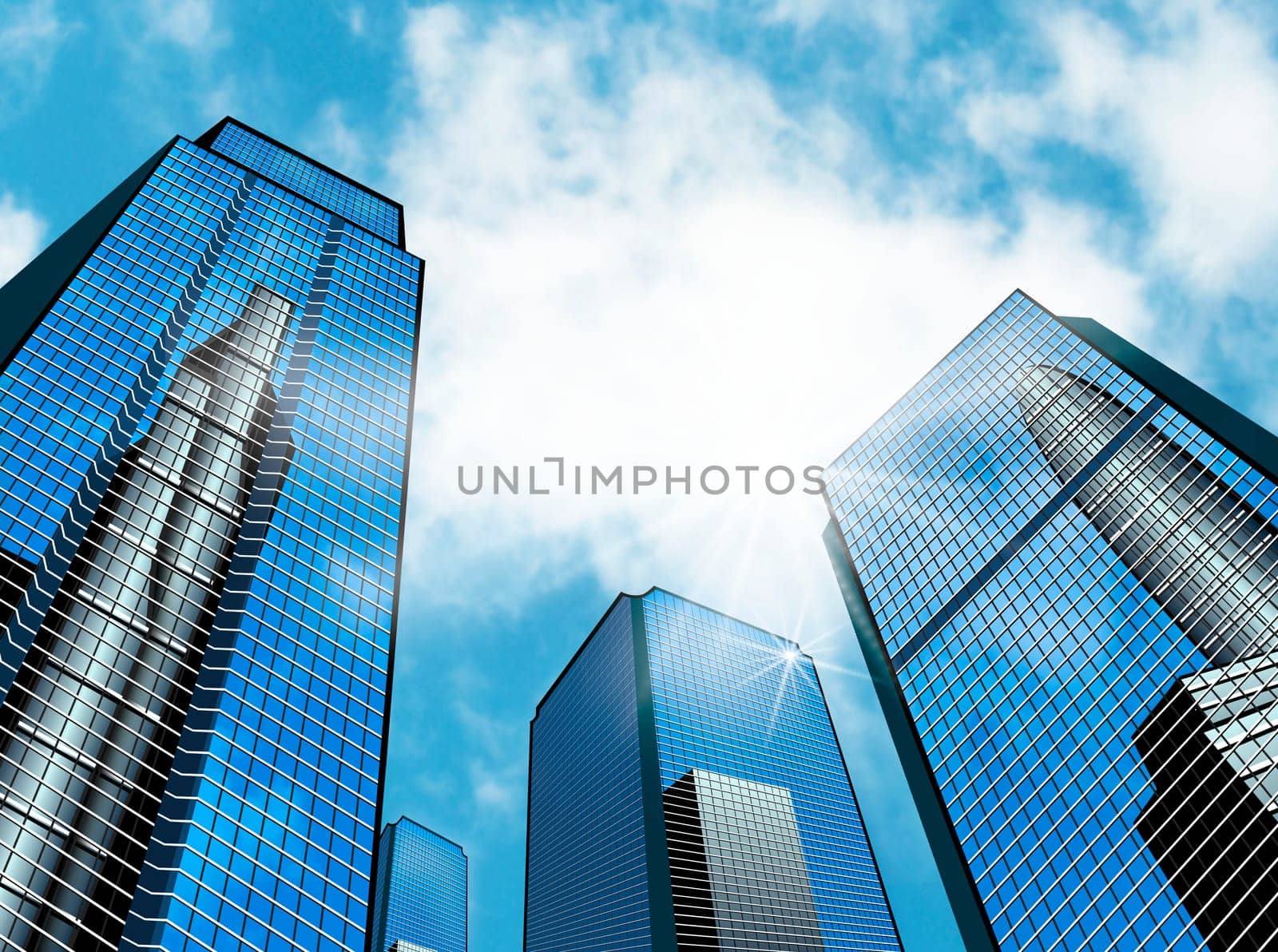 Modern high-rise buildings against the sky. Skyscrapers of the business district.