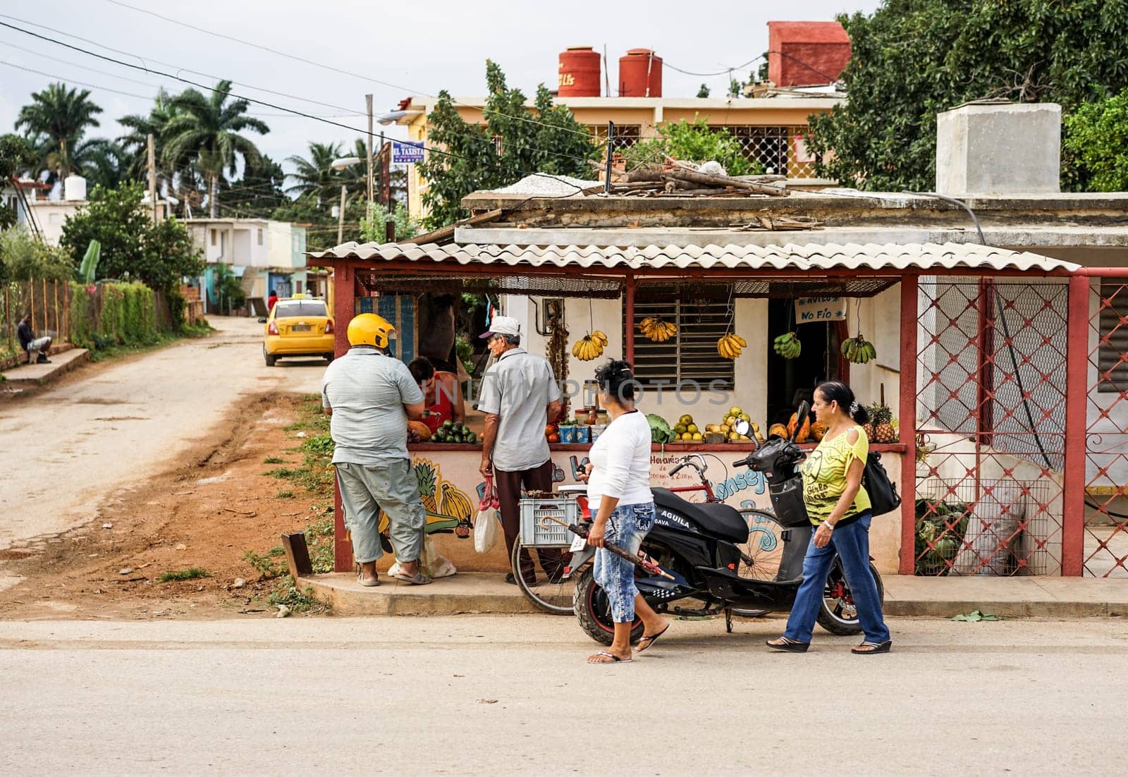 Havana, Cuba - January 14, 2016: Typical scene in the streets of Havana, Small private shop stall selling vegetables and fruit from the owner's own field. This is sold outside the State rationing of food