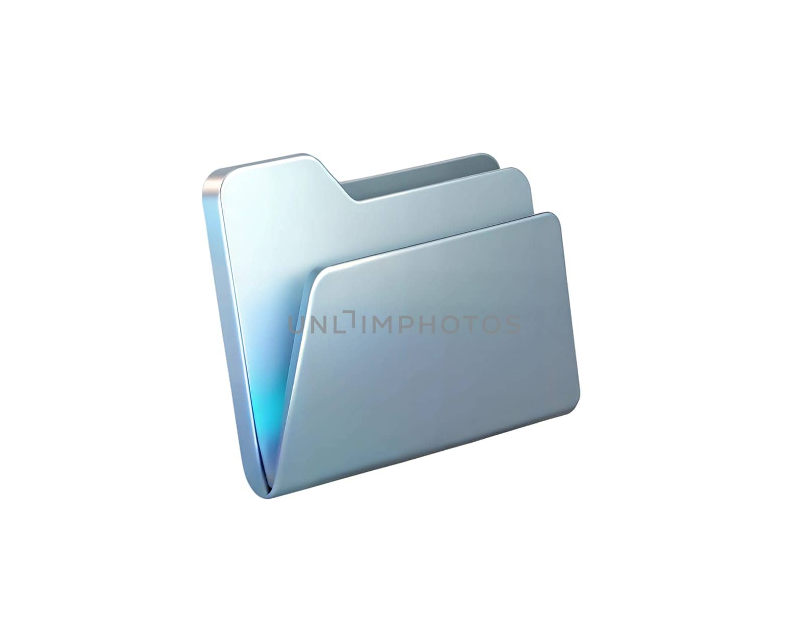 A sleek and modern holographic 3D folder icon, isolated on white background, representing digital organization, file management, and storage with a futuristic design.