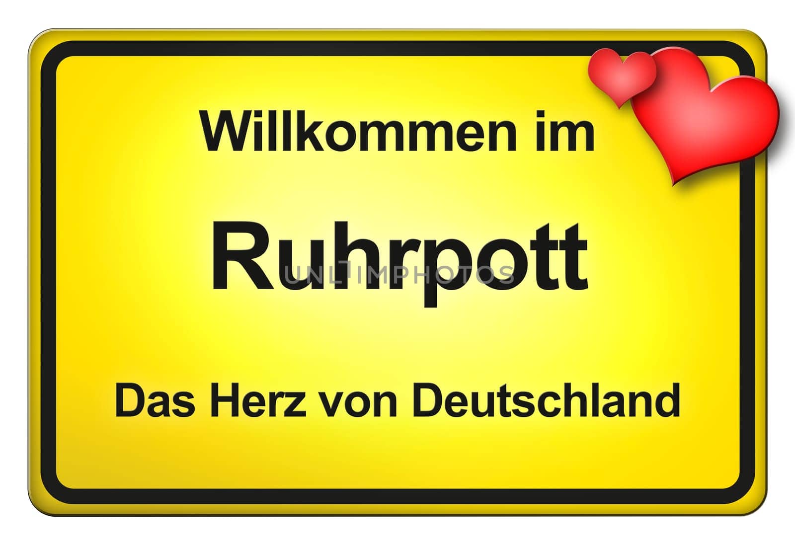 A yellow entrance sign with friendly welcome - Greetings