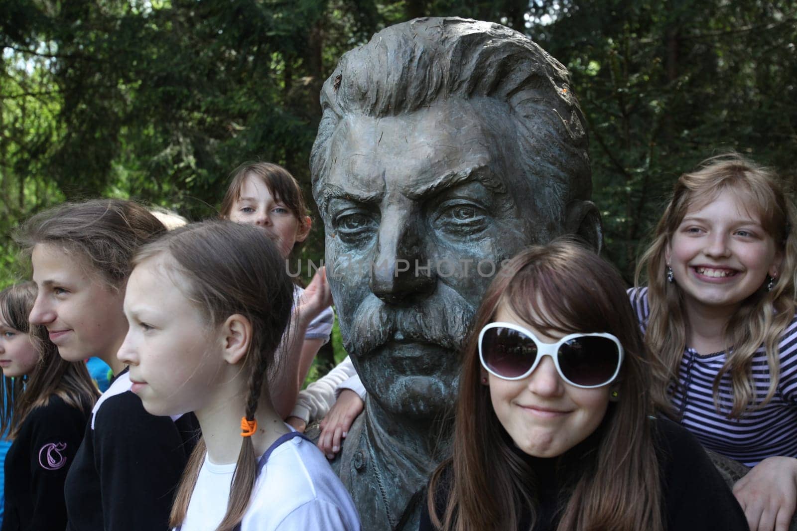 The historic Grutapark with old statues of Lenin and Stalin near the town of Druskininkai in the south of Vilnius and the Baltic State of Lithuania