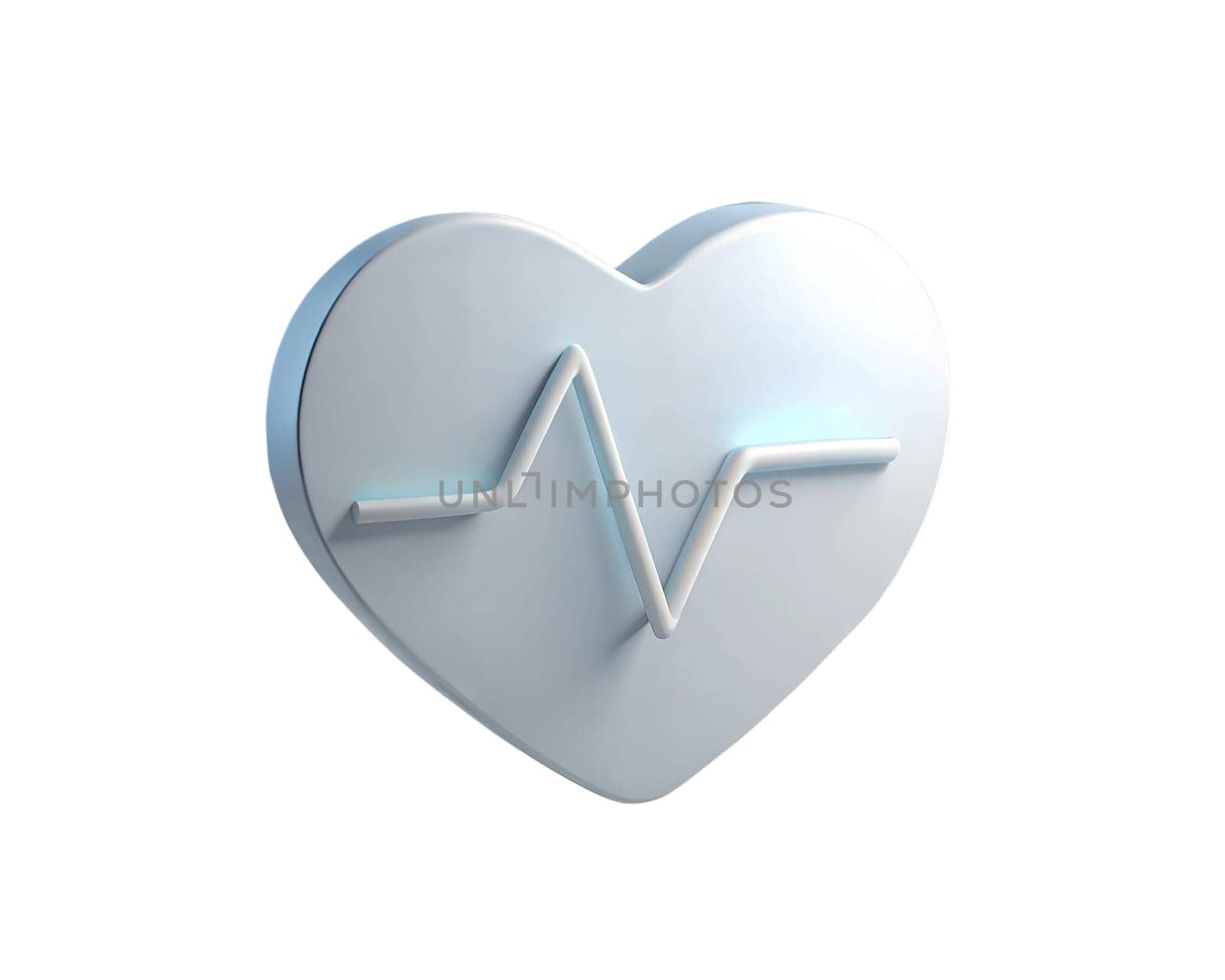 A modern holographic 3D heart symbol with a heart rate line, isolated on white background, representing health, care, and vitality. Ideal for healthcare, medical, and wellness content.