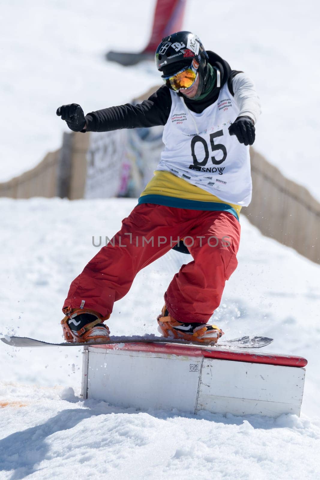 COVILHA, PORTUGAL - APRIL 2, 2017:  Michael Cruz during the National Snowboard  Championships at Serra da Estrela, Covilha, Portugal.