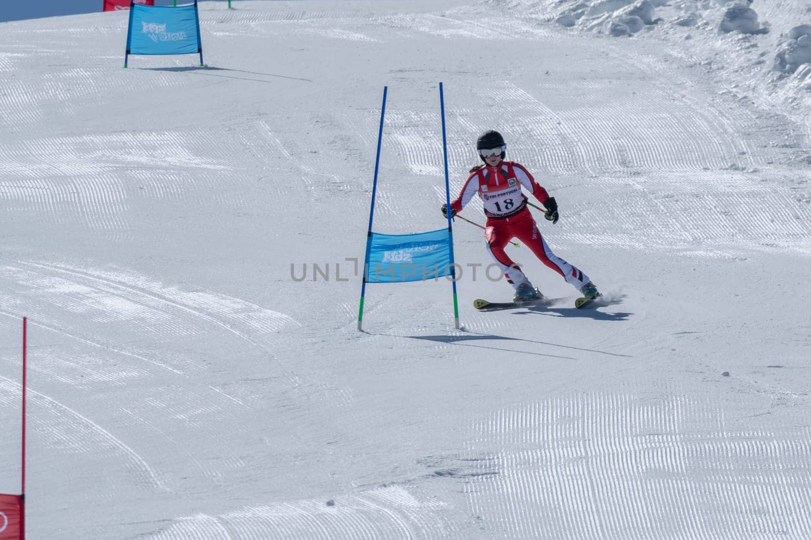 COVILHA, PORTUGAL - APRIL 2, 2017: Diana Baptista during the National Ski  Championships at Serra da Estrela, Covilha, Portugal.