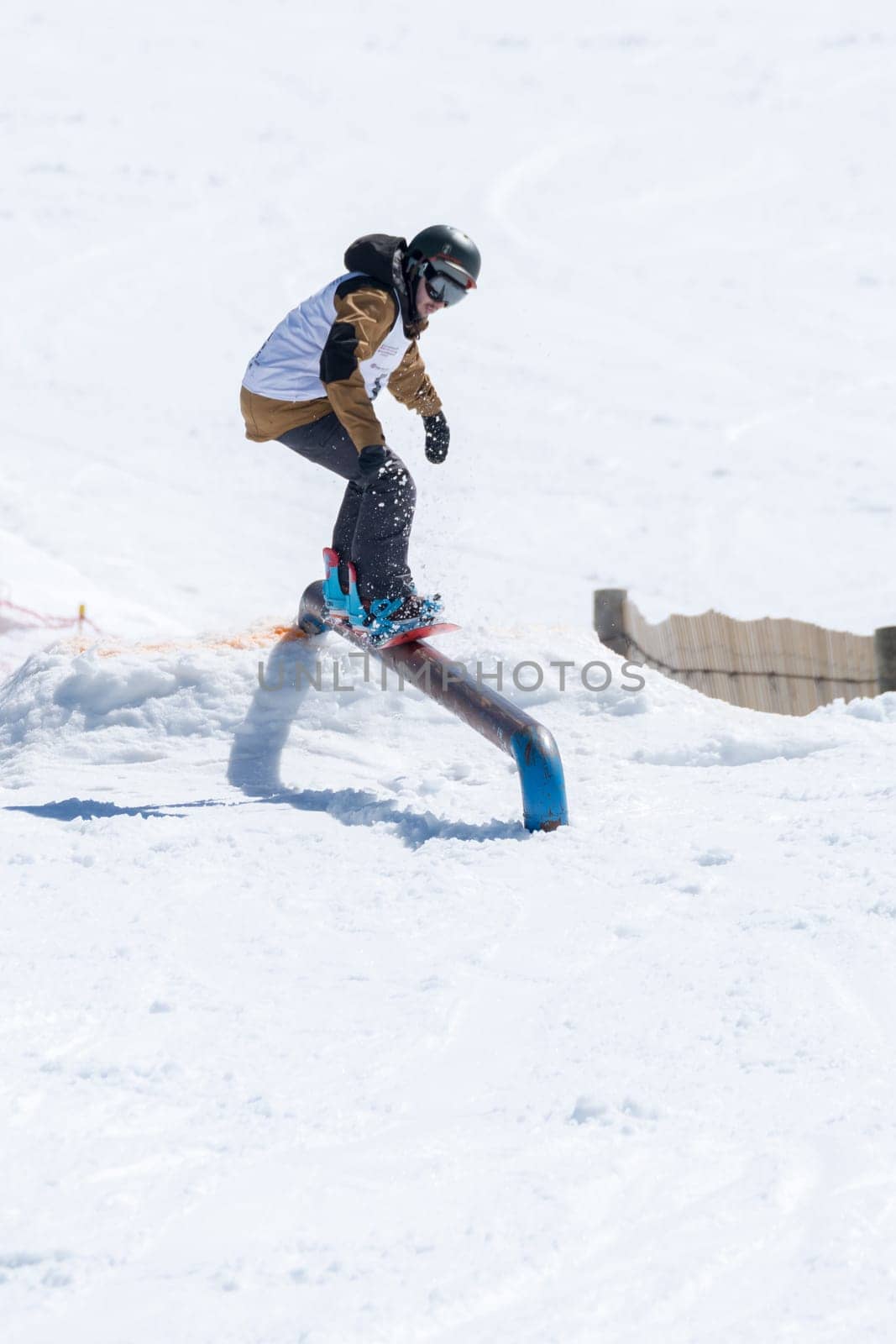 COVILHA, PORTUGAL - APRIL 2, 2017:  Ricardo Lopes during the National Snowboard  Championships at Serra da Estrela, Covilha, Portugal.
