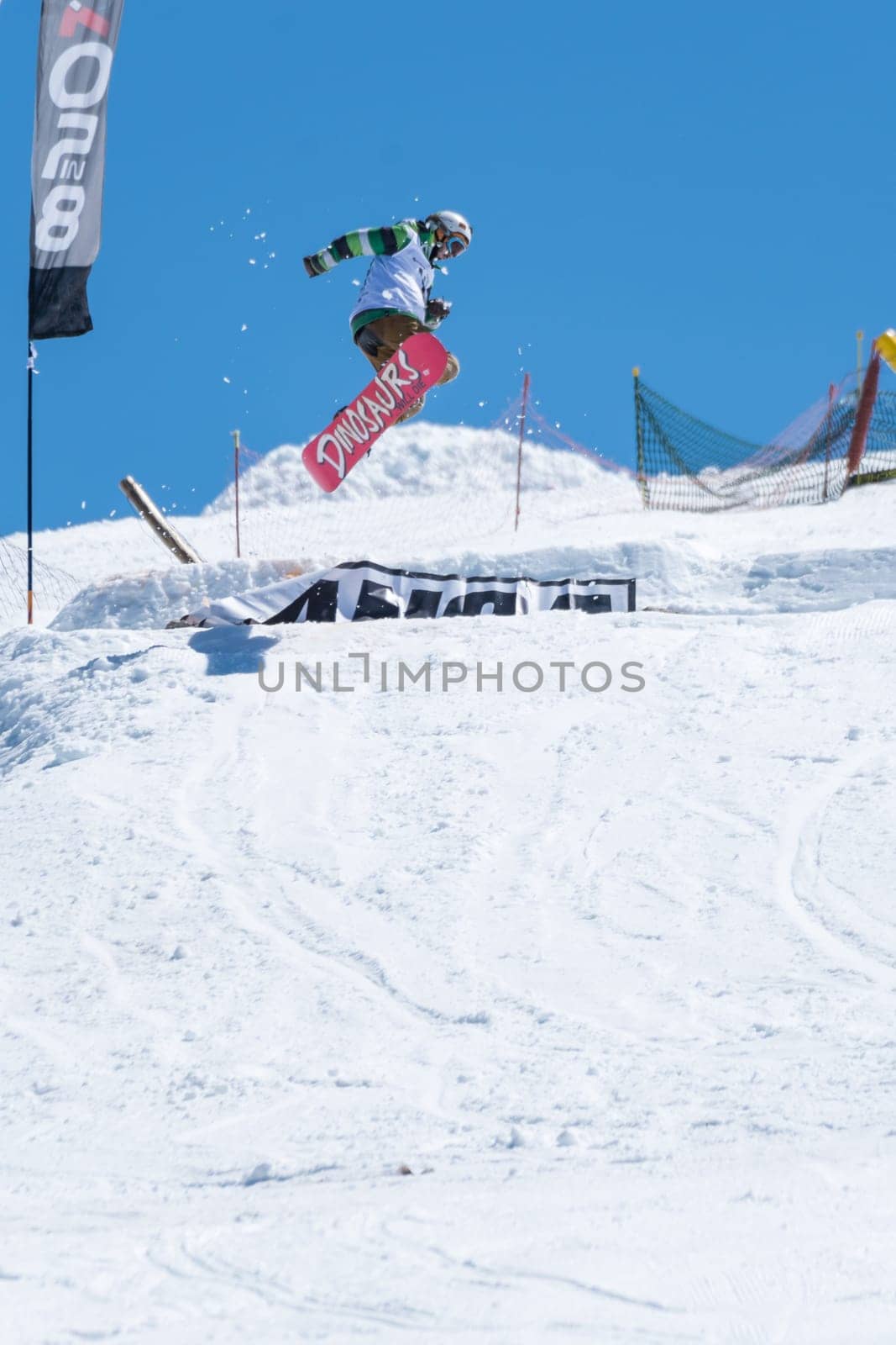 COVILHA, PORTUGAL - APRIL 2, 2017:  Guilherme Lopes during the National Snowboard  Championships at Serra da Estrela, Covilha, Portugal.