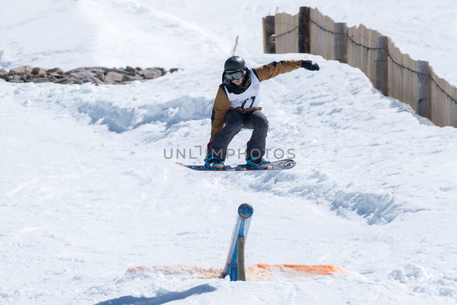 COVILHA, PORTUGAL - APRIL 2, 2017:  Ricardo Lopes during the National Snowboard  Championships at Serra da Estrela, Covilha, Portugal.