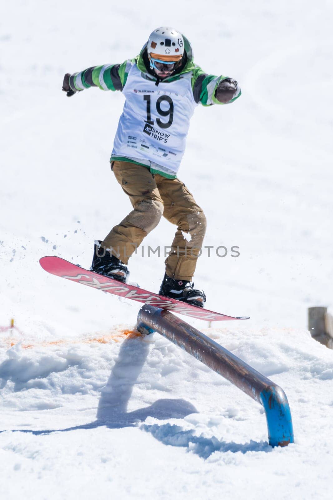 COVILHA, PORTUGAL - APRIL 2, 2017:  Guilherme Lopes during the National Snowboard  Championships at Serra da Estrela, Covilha, Portugal.
