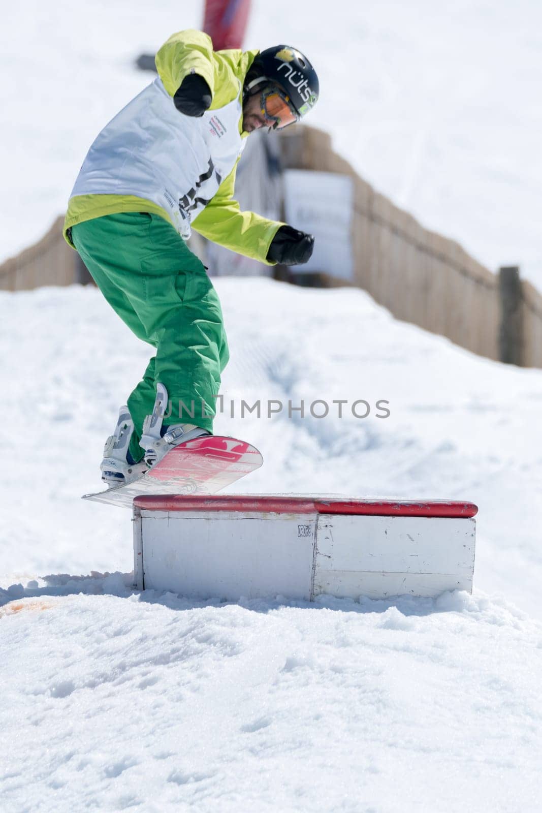 COVILHA, PORTUGAL - APRIL 2, 2017:  Henrique Nunes during the National Snowboard  Championships at Serra da Estrela, Covilha, Portugal.