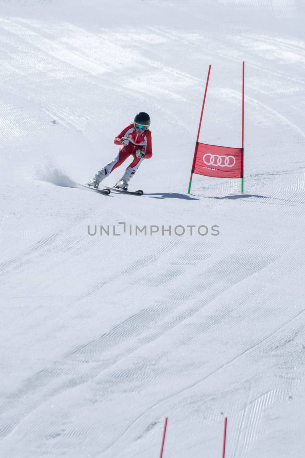 COVILHA, PORTUGAL - APRIL 2, 2017:  Marta Carvalho during the National Ski  Championships at Serra da Estrela, Covilha, Portugal.