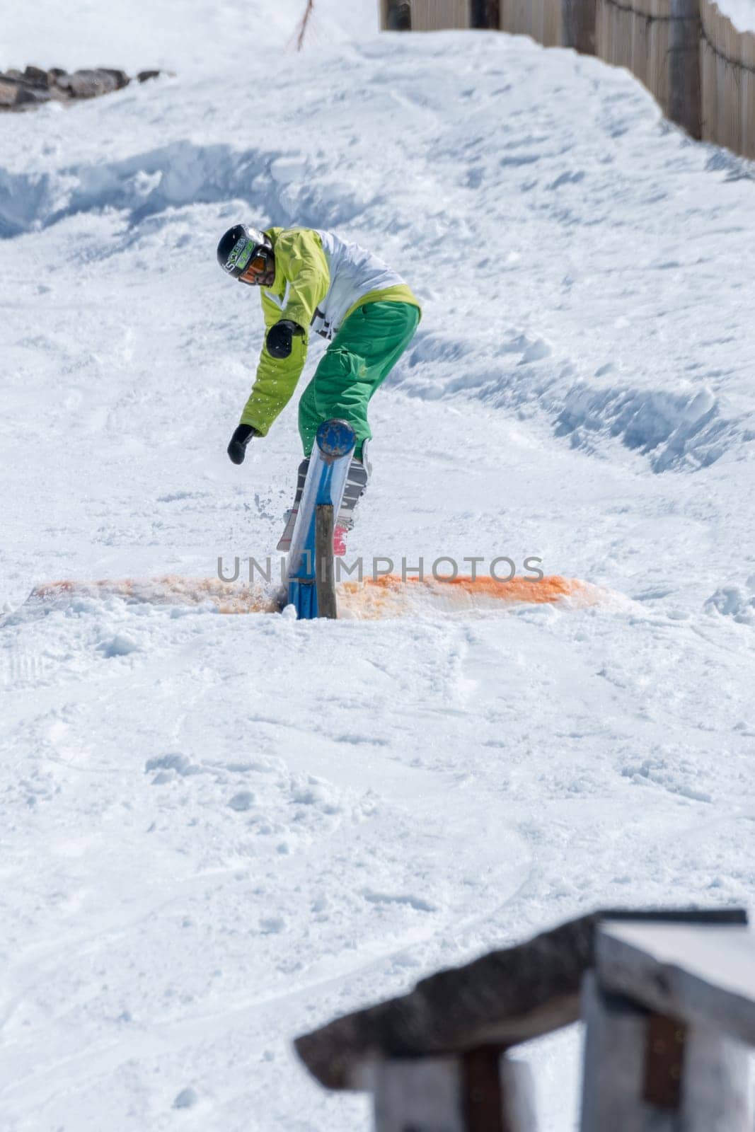 COVILHA, PORTUGAL - APRIL 2, 2017:  Henrique Nunes during the National Snowboard  Championships at Serra da Estrela, Covilha, Portugal.