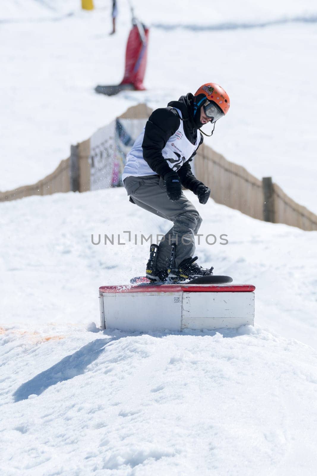 COVILHA, PORTUGAL - APRIL 2, 2017:  Mateus Morais during the National Snowboard  Championships at Serra da Estrela, Covilha, Portugal.