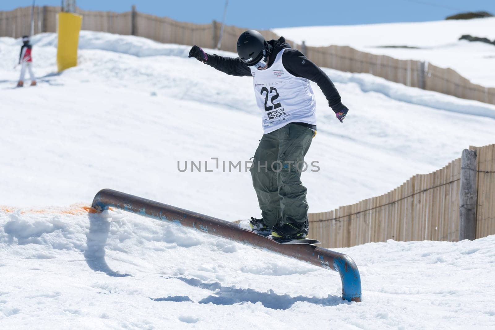 COVILHA, PORTUGAL - APRIL 2, 2017:  Jorge Margarido during the National Snowboard  Championships at Serra da Estrela, Covilha, Portugal.