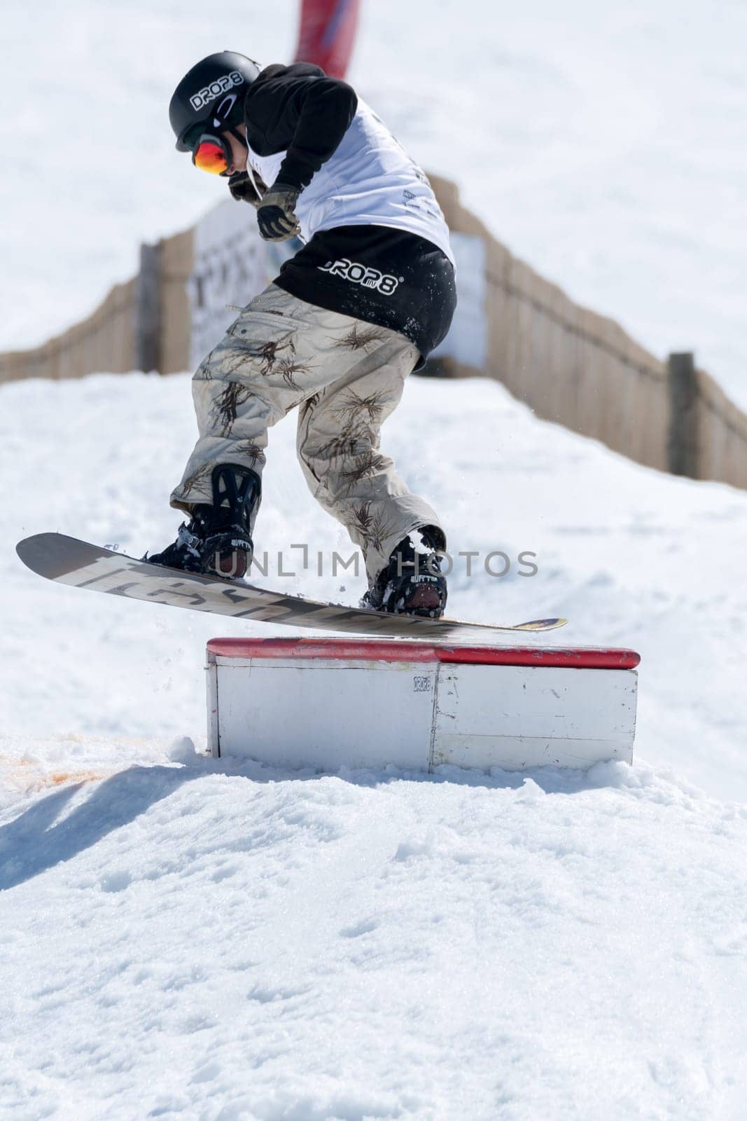 COVILHA, PORTUGAL - APRIL 2, 2017:  Athlete during the National Snowboard  Championships at Serra da Estrela, Covilha, Portugal.