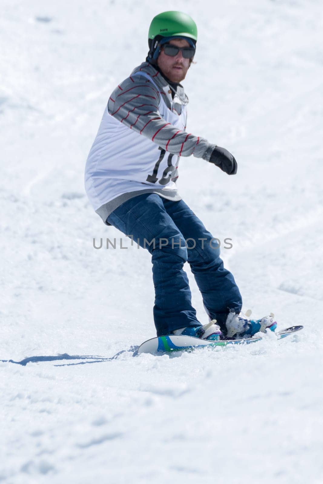 COVILHA, PORTUGAL - APRIL 2, 2017:  Diogo Pombeiro during the National Snowboard  Championships at Serra da Estrela, Covilha, Portugal.