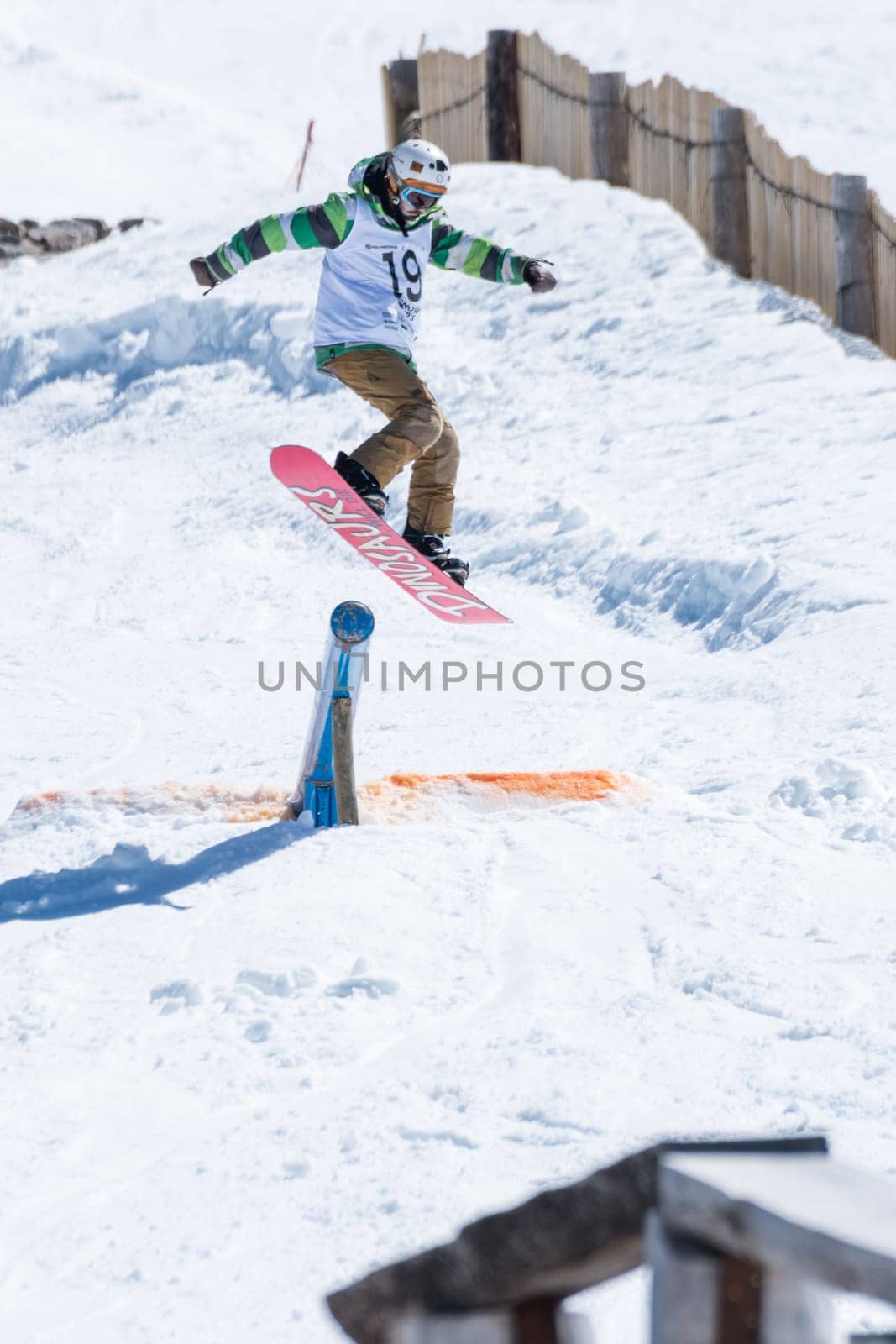 COVILHA, PORTUGAL - APRIL 2, 2017:  Guilherme Lopes during the National Snowboard  Championships at Serra da Estrela, Covilha, Portugal.