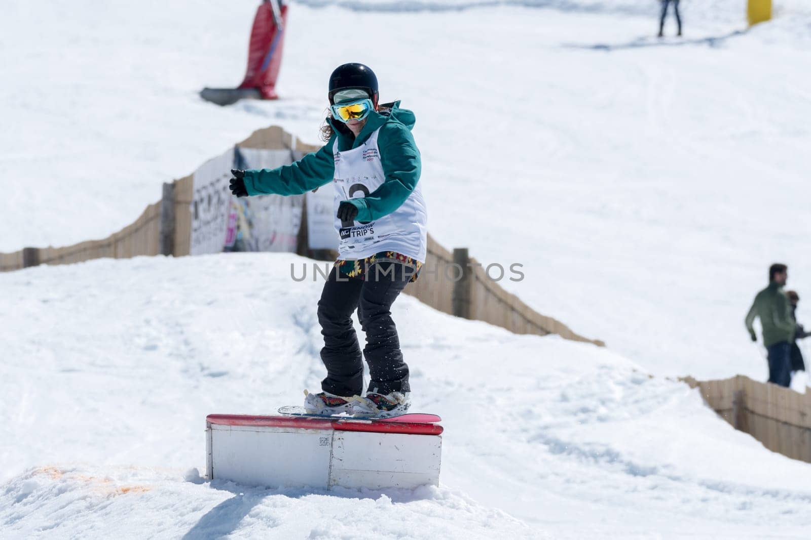 COVILHA, PORTUGAL - APRIL 2, 2017:  Ines Rainho during the National Snowboard  Championships at Serra da Estrela, Covilha, Portugal.
