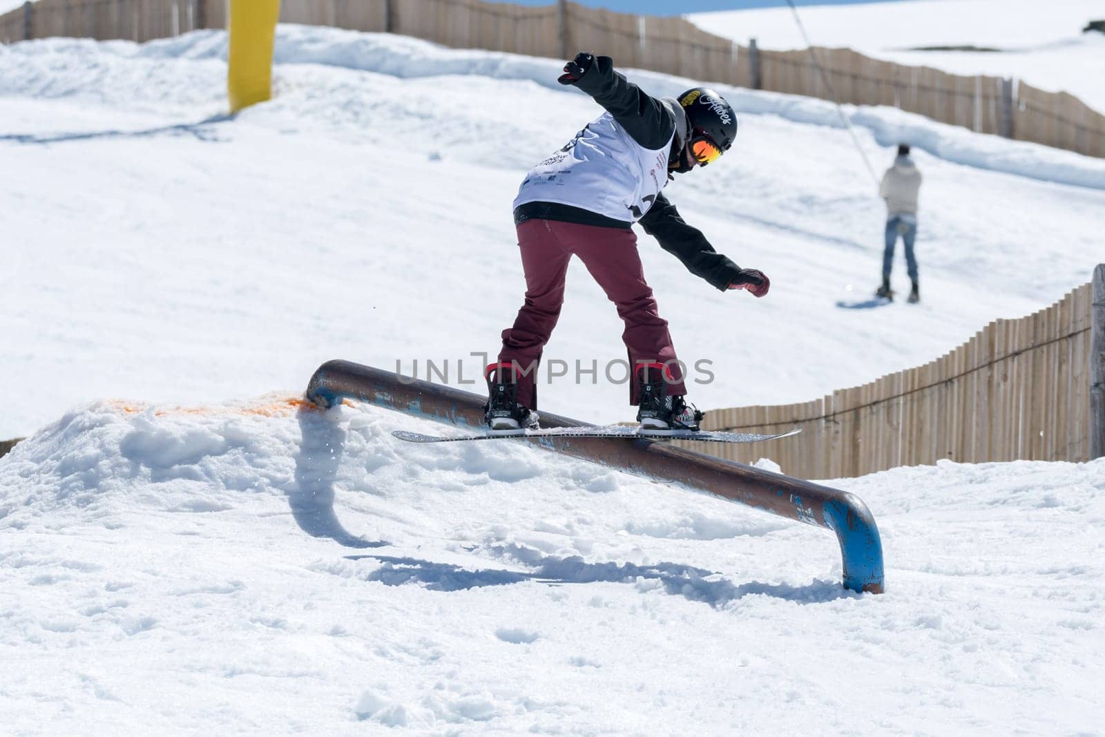 COVILHA, PORTUGAL - APRIL 2, 2017:  Miguel Brito during the National Snowboard  Championships at Serra da Estrela, Covilha, Portugal.