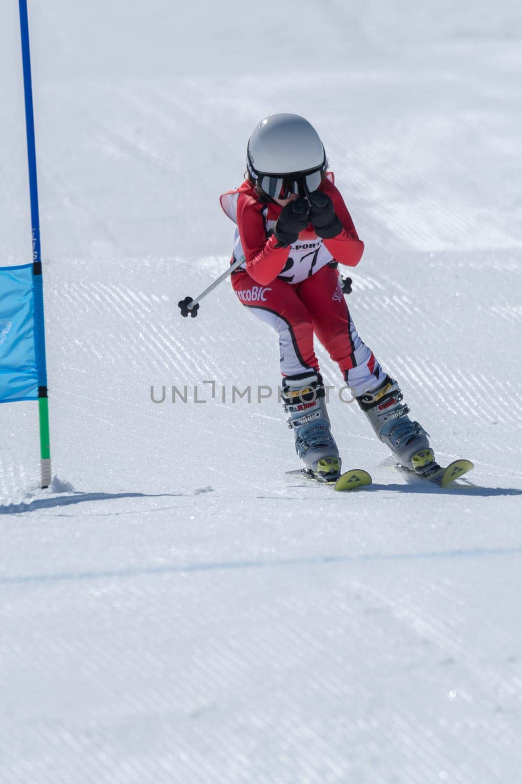 COVILHA, PORTUGAL - APRIL 2, 2017:  Carla Couto during the National Ski  Championships at Serra da Estrela, Covilha, Portugal.