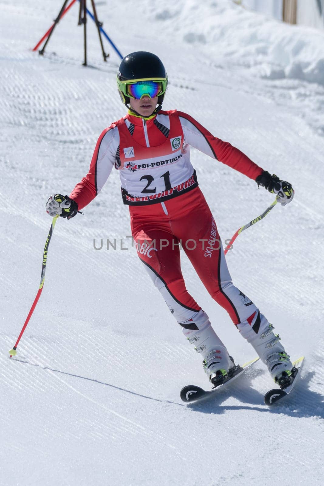 COVILHA, PORTUGAL - APRIL 2, 2017:  Marta Carvalho during the National Ski  Championships at Serra da Estrela, Covilha, Portugal.