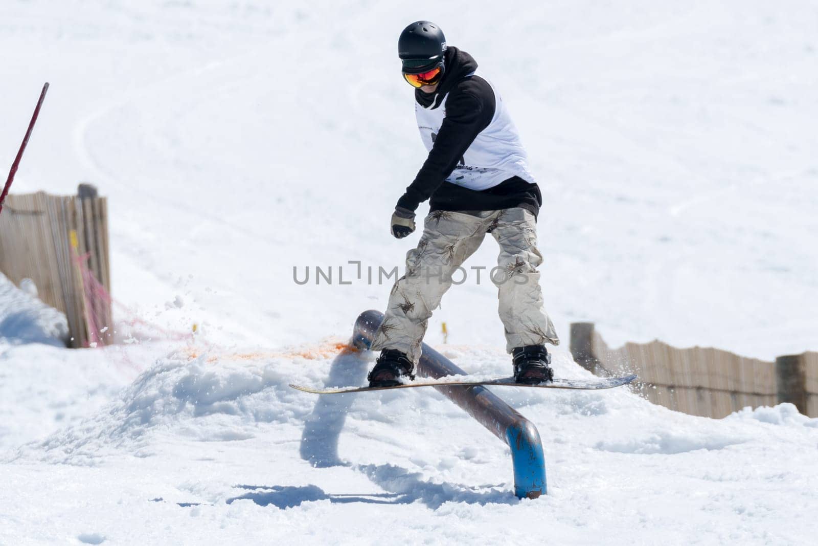 COVILHA, PORTUGAL - APRIL 2, 2017:  Athlete during the National Snowboard  Championships at Serra da Estrela, Covilha, Portugal.