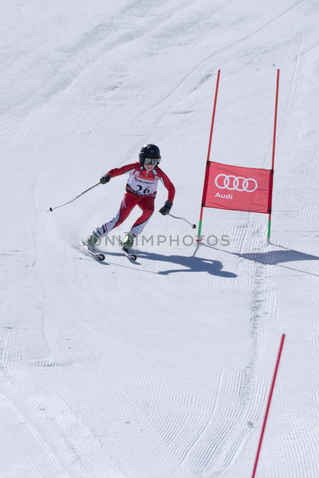 COVILHA, PORTUGAL - APRIL 2, 2017:  Gustavo Tavares during the National Ski  Championships at Serra da Estrela, Covilha, Portugal.