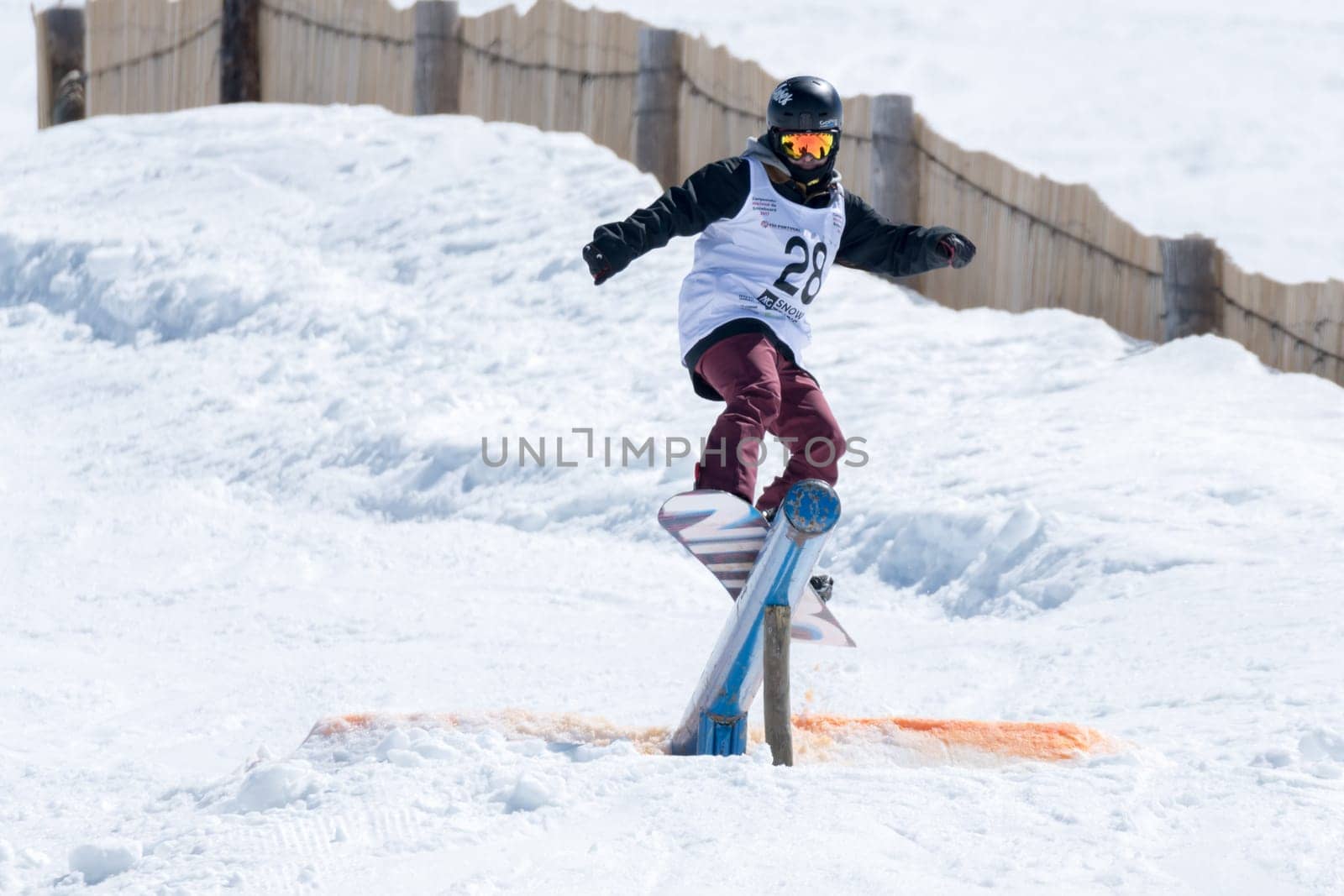 COVILHA, PORTUGAL - APRIL 2, 2017:  Miguel Brito during the National Snowboard  Championships at Serra da Estrela, Covilha, Portugal.