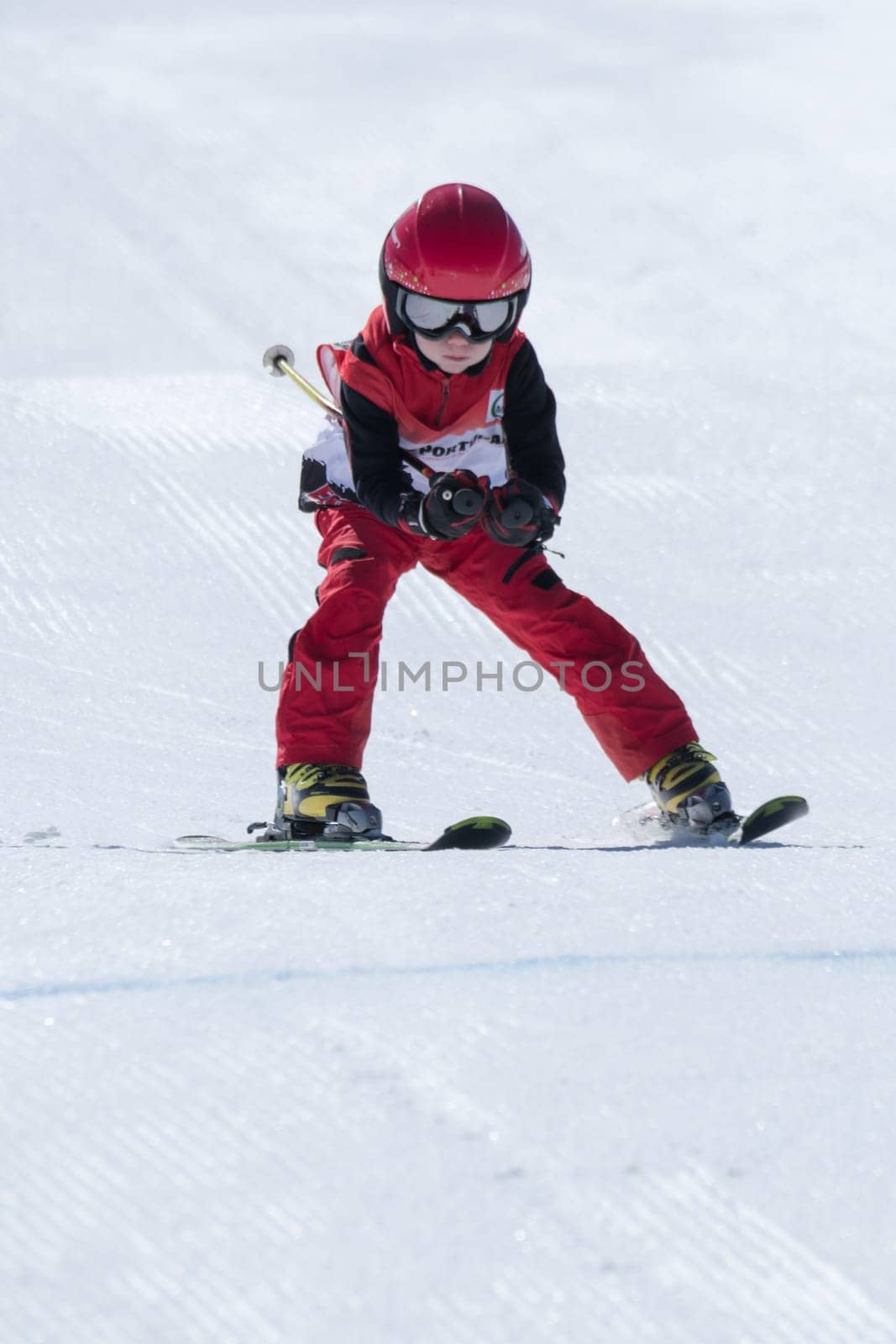 COVILHA, PORTUGAL - APRIL 2, 2017:  Mateus Tavares during the National Ski  Championships at Serra da Estrela, Covilha, Portugal.