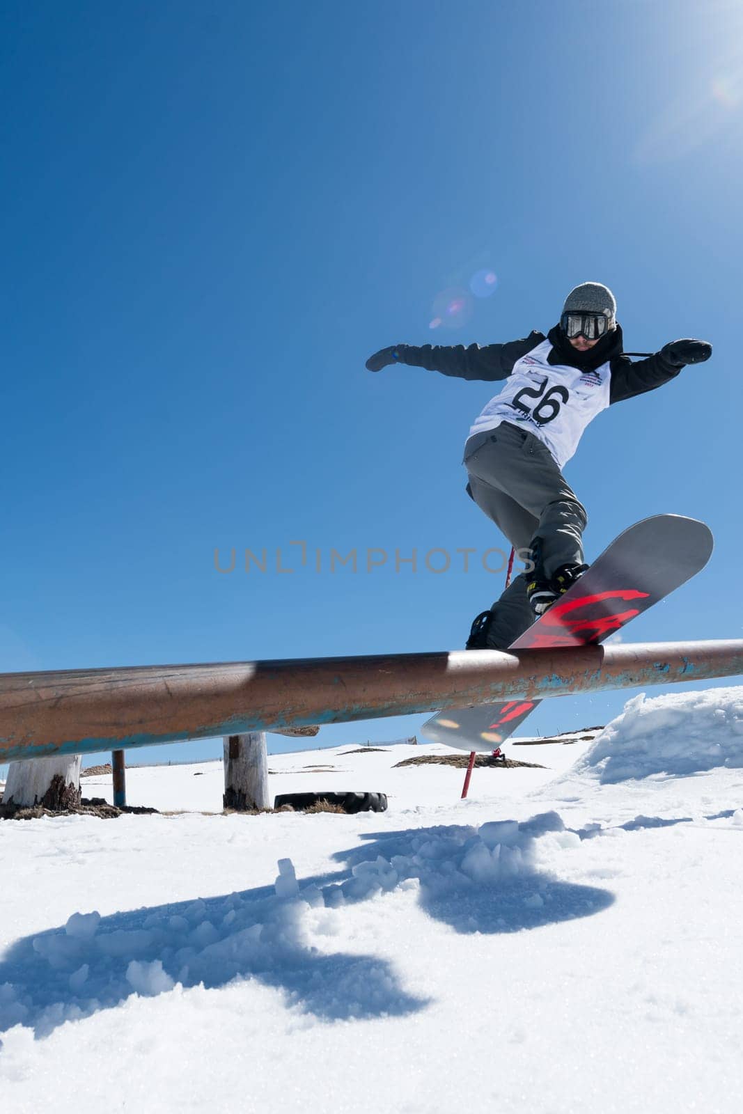 COVILHA, PORTUGAL - APRIL 2, 2017:  Mateus Morais during the National Snowboard  Championships at Serra da Estrela, Covilha, Portugal.