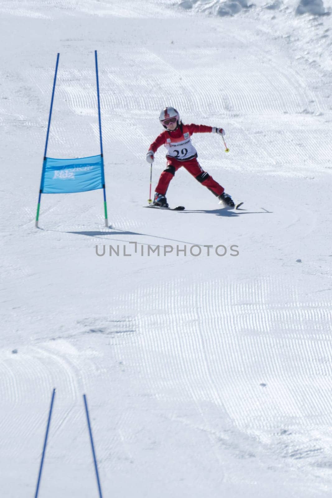 COVILHA, PORTUGAL - APRIL 2, 2017:  Leonor Carvalho during the National Ski  Championships at Serra da Estrela, Covilha, Portugal.