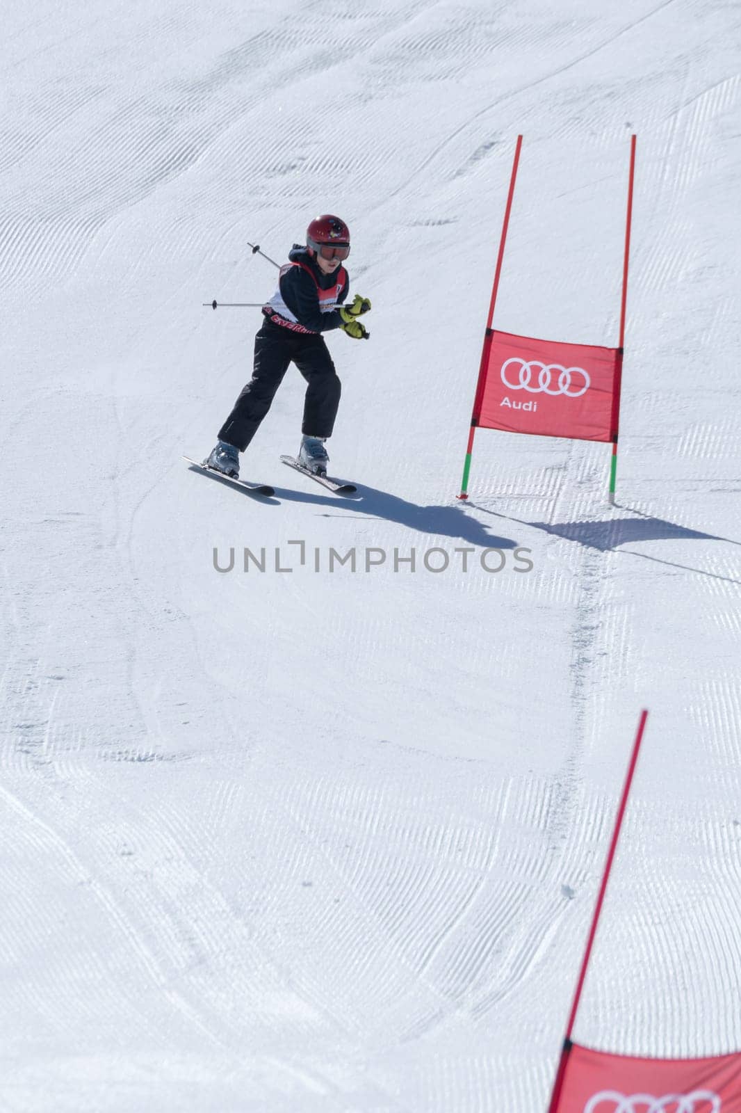 COVILHA, PORTUGAL - APRIL 2, 2017:  Dinis Lagem during the National Ski  Championships at Serra da Estrela, Covilha, Portugal.