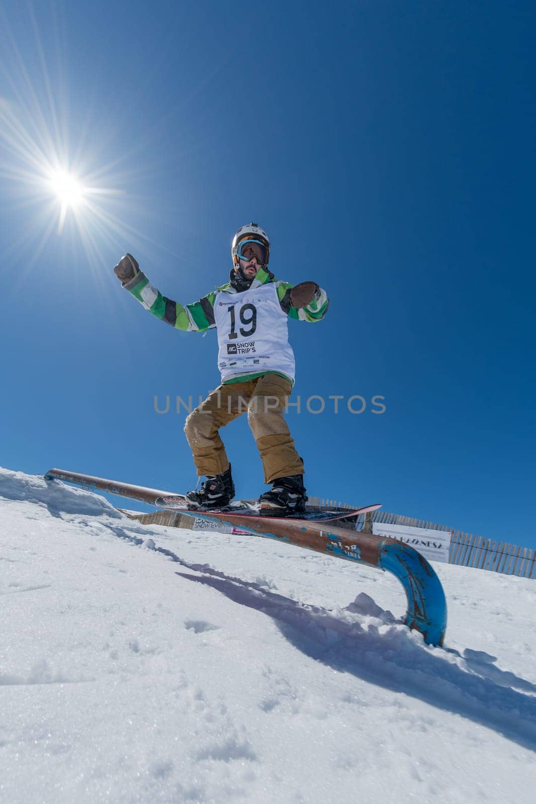 COVILHA, PORTUGAL - APRIL 2, 2017:  Guilherme Lopes during the National Snowboard  Championships at Serra da Estrela, Covilha, Portugal.