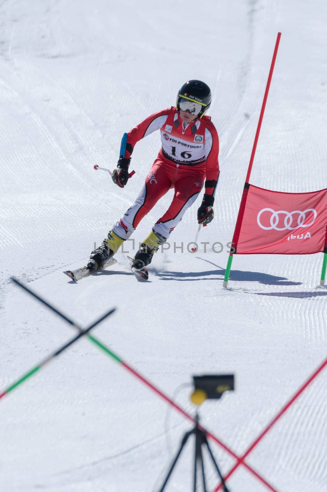 COVILHA, PORTUGAL - APRIL 2, 2017:  Jose Soares during the National Ski  Championships at Serra da Estrela, Covilha, Portugal.