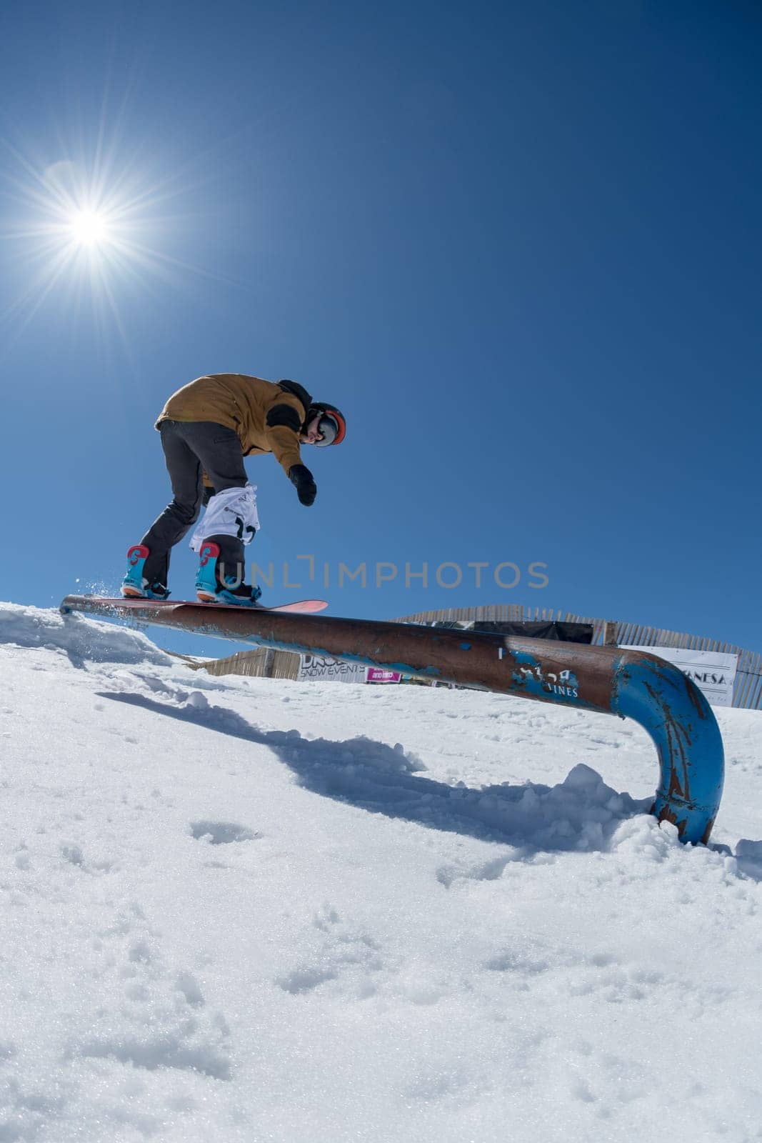 COVILHA, PORTUGAL - APRIL 2, 2017:  Ricardo Lopes during the National Snowboard  Championships at Serra da Estrela, Covilha, Portugal.
