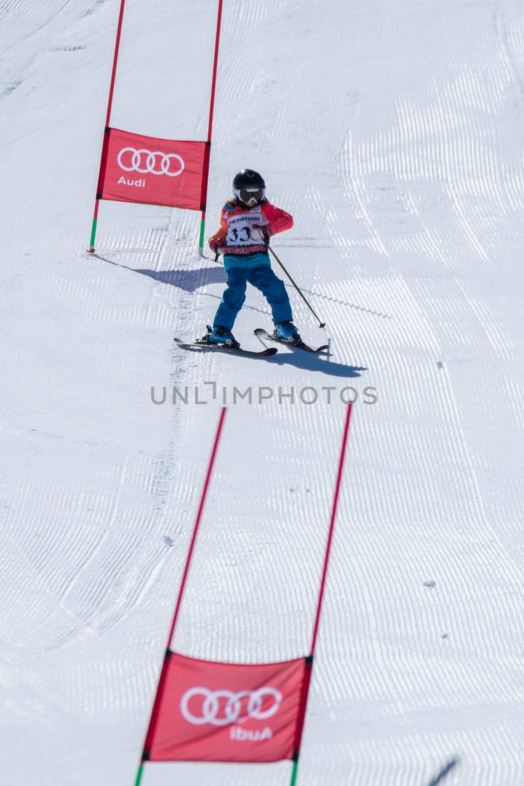 COVILHA, PORTUGAL - APRIL 2, 2017:  Beatriz Curto during the National Ski  Championships at Serra da Estrela, Covilha, Portugal.