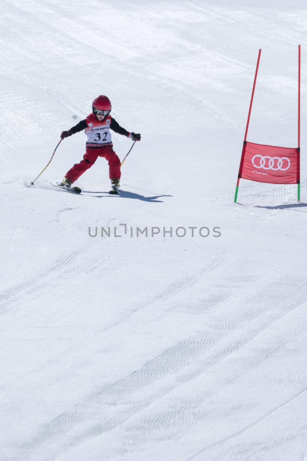 COVILHA, PORTUGAL - APRIL 2, 2017:  Mateus Tavares during the National Ski  Championships at Serra da Estrela, Covilha, Portugal.
