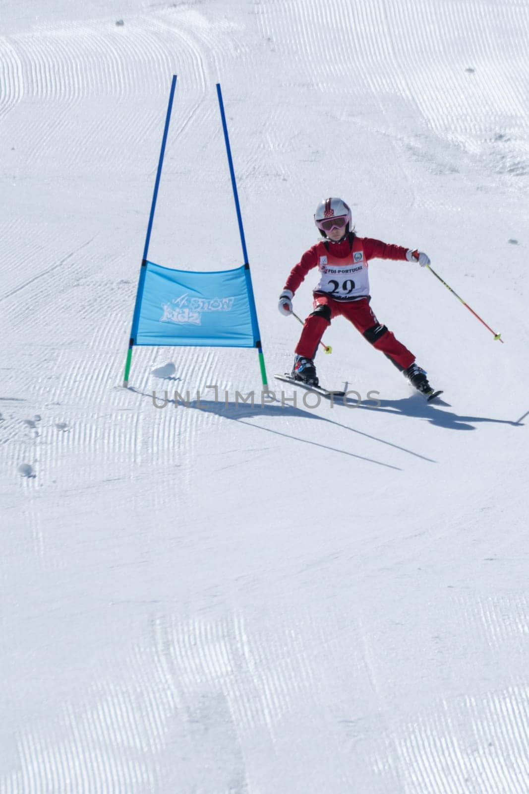 COVILHA, PORTUGAL - APRIL 2, 2017:  Leonor Carvalho during the National Ski  Championships at Serra da Estrela, Covilha, Portugal.