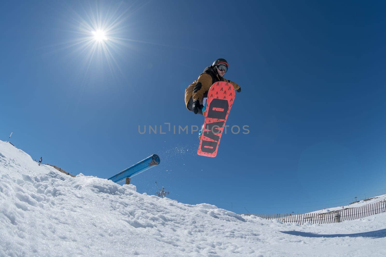 COVILHA, PORTUGAL - APRIL 2, 2017:  Ricardo Lopes during the National Snowboard  Championships at Serra da Estrela, Covilha, Portugal.