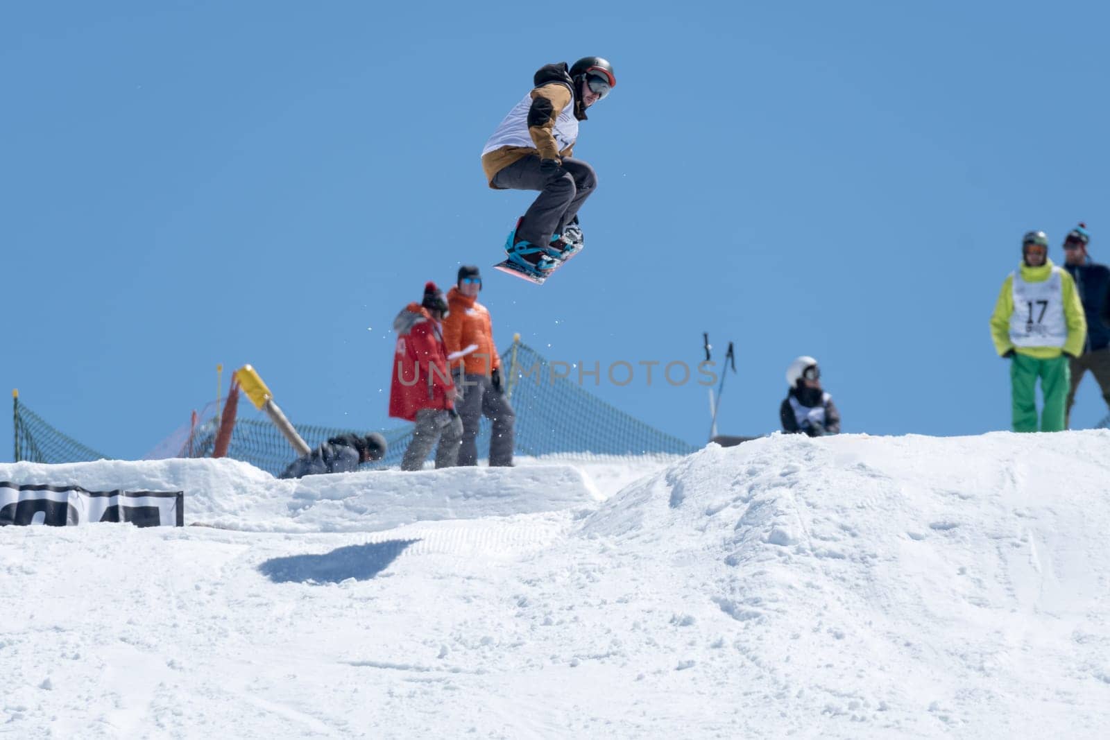 COVILHA, PORTUGAL - APRIL 2, 2017:  Ricardo Lopes during the National Snowboard  Championships at Serra da Estrela, Covilha, Portugal.
